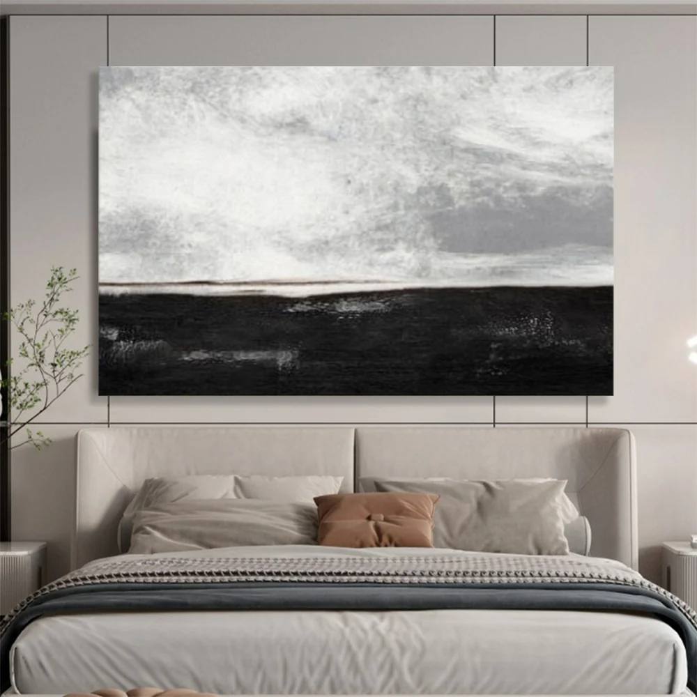 Monochrome Sky Bedroom - original hand-painted artwork for hotel
